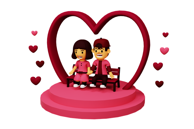 Couple assis sur le podium de l'amour  3D Illustration