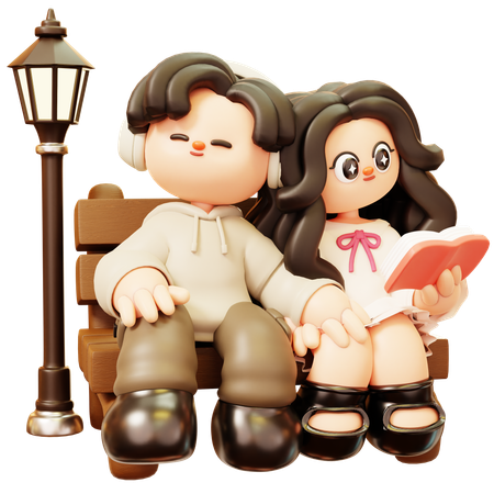 Couple assis sur un banc de parc  3D Icon