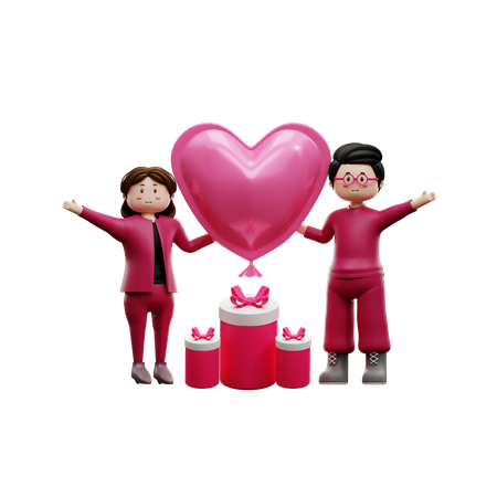 Couple avec cadeau de Saint Valentin  3D Illustration