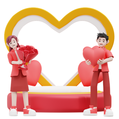 Couple avec cadeau de Saint Valentin  3D Illustration