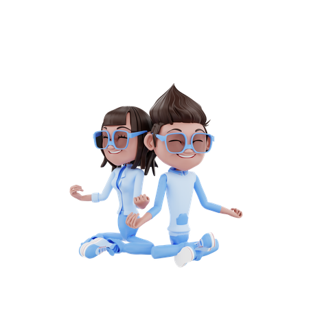 Couple avec pose de yoga  3D Illustration