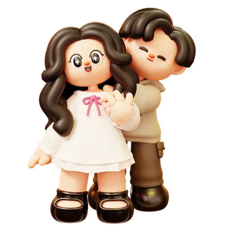 Cute Cartoon 3 D Young Couple Character In Love Back Hugging Happy Love Couple In Relationship Activities Relationship Romance Dating Happy Valentine Day And Anniversery 3D Illustration