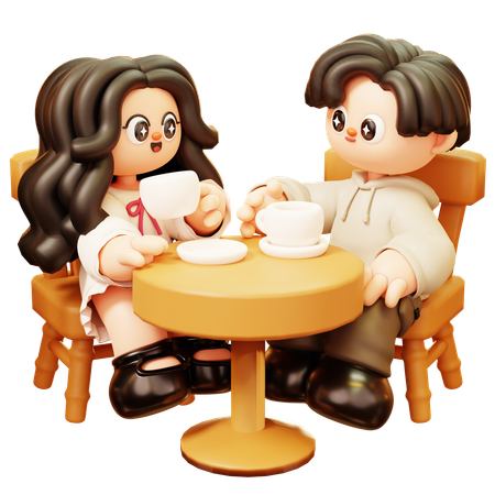 Couple buvant du café  3D Illustration
