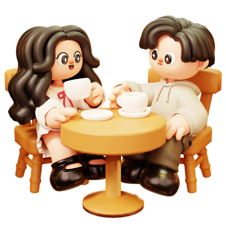 Couple buvant du café  3D Icon