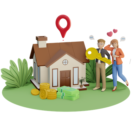 Couple buying a new house 3D Illustration