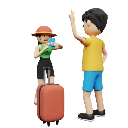 Couple Capturing Pictures on adventure trip  3D Illustration