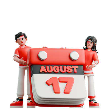 Couple Carrying Indonesia Calendar  3D Illustration