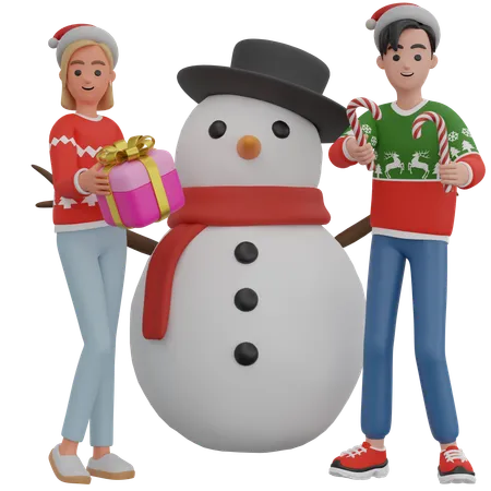 Couple Carrying Surprise Box  3D Illustration