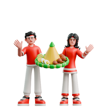 Couple Carrying Yellow Rice  3D Icon
