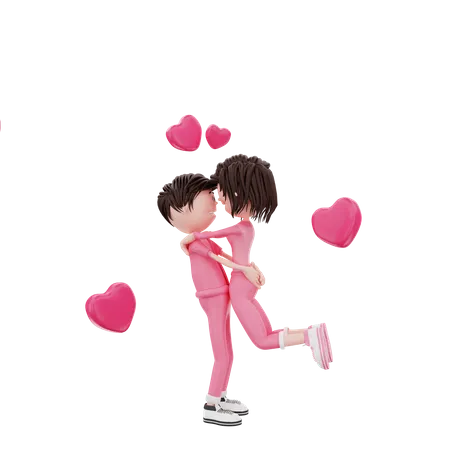 Couple célébrant la Saint-Valentin  3D Illustration