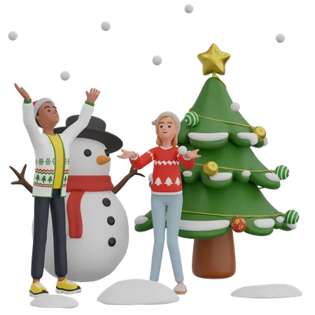 Couple célébrant Noël  3D Illustration