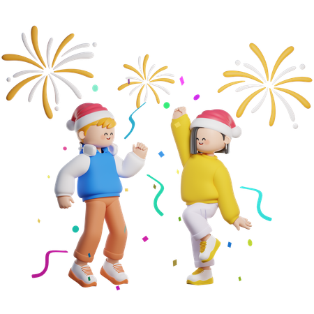 カップルが新年のパーティーを祝う  3D Illustration