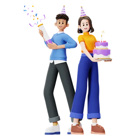 Couple celebrating birthday  3D Illustration