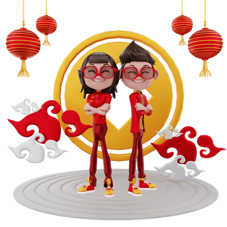 Couple celebrating Chinese new year 3D Illustration