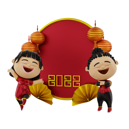 Couple celebrating Chinese new year 3D Illustration