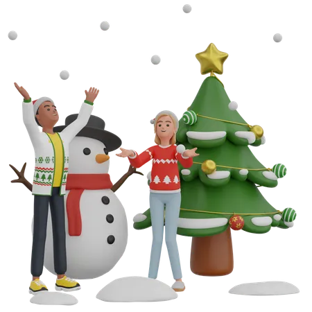 Couple Celebrating Christmas  3D Illustration