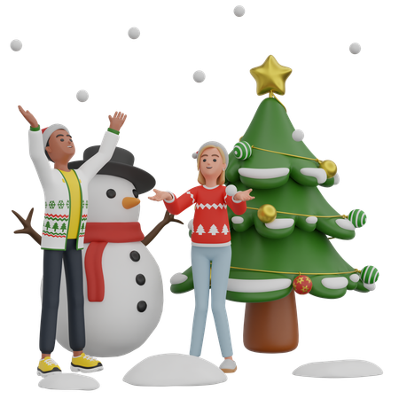 Couple Celebrating Christmas  3D Illustration