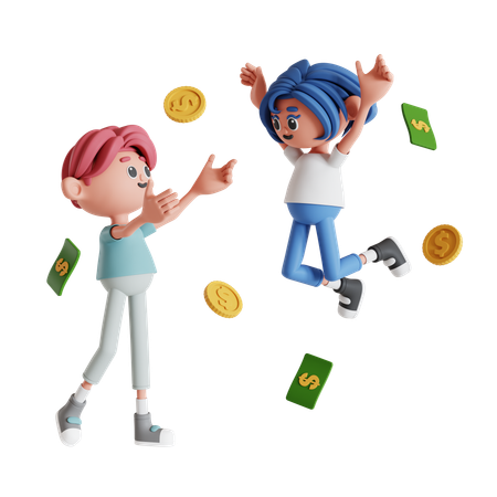 Couple Celebrating Success  3D Icon
