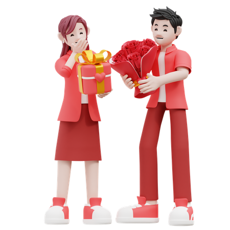 Couple Celebrating Valentine Day  3D Illustration