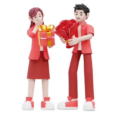 Couple Celebrating Valentine Day  3D Illustration