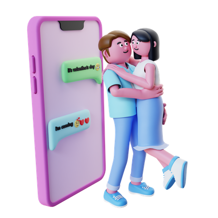 Couple Celebrating Valentines With Phone  3D Icon