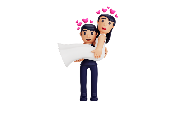 Couple Celebrating Wedding  3D Illustration