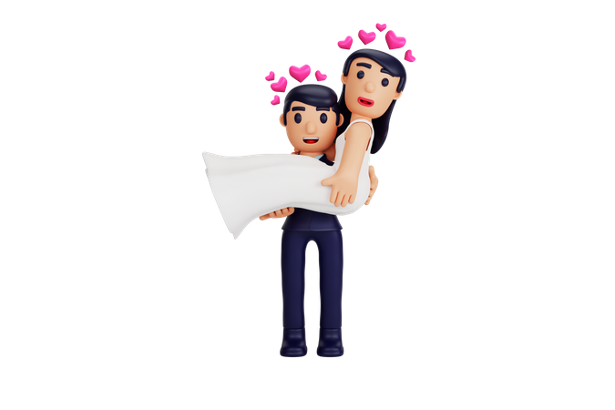 Couple Celebrating Wedding 3D Illustration
