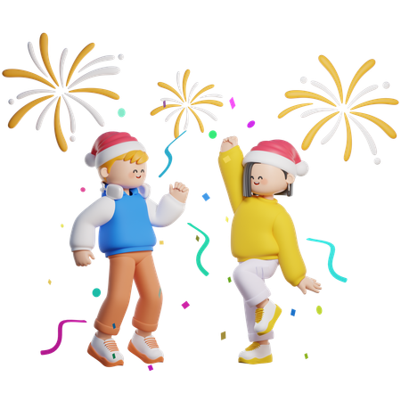 Un couple célèbre la fête du nouvel an  3D Illustration