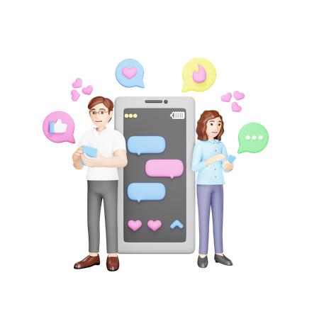 Couple Chatting On Mobile  3D Illustration