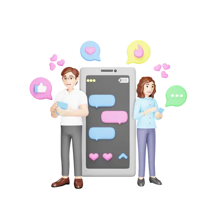 Love Chatting On Mobile 3 D Character Illustration 3D Illustration
