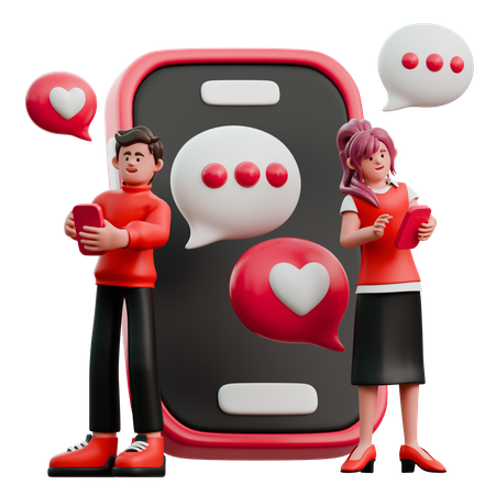Couple Chatting On Mobile  3D Icon
