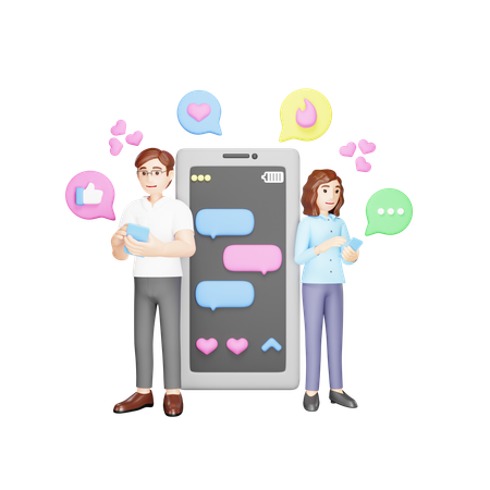 Couple Chatting On Mobile  3D Icon