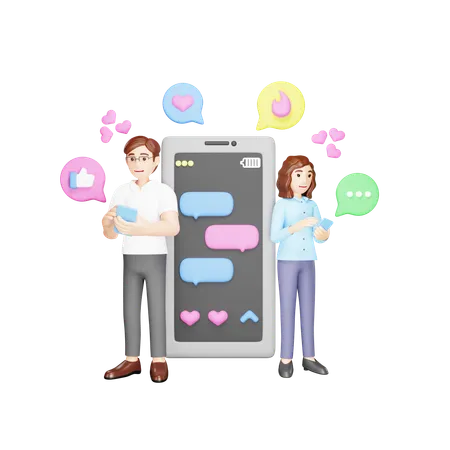 Couple Chatting On Mobile  3D Illustration