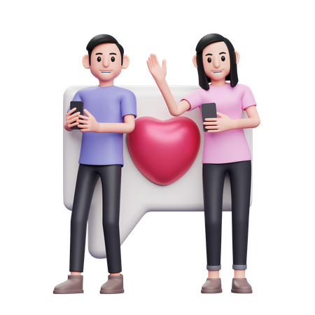 Couple chatting on phone  3D Icon