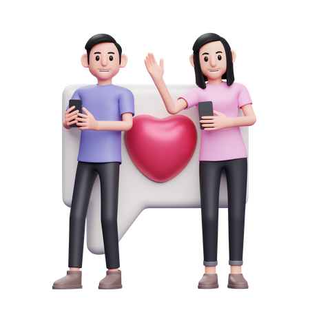 Couple chatting on phone 3D Illustration