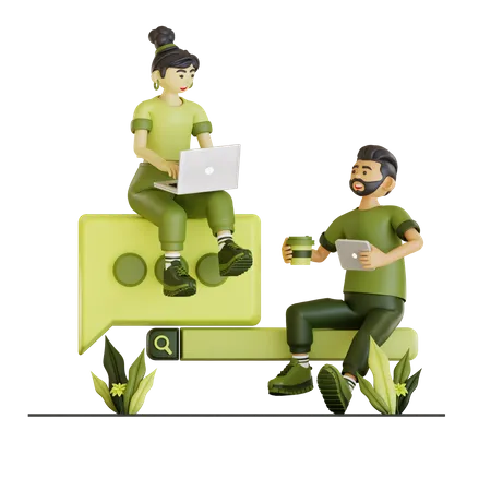 Couple Chilling Their Work 3D Illustration