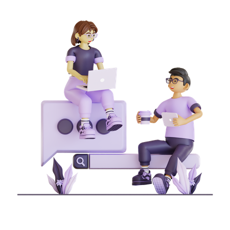 Couple Chilling Their Work together  3D Icon
