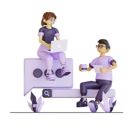 Couple Chilling Their Work together  3D Illustration