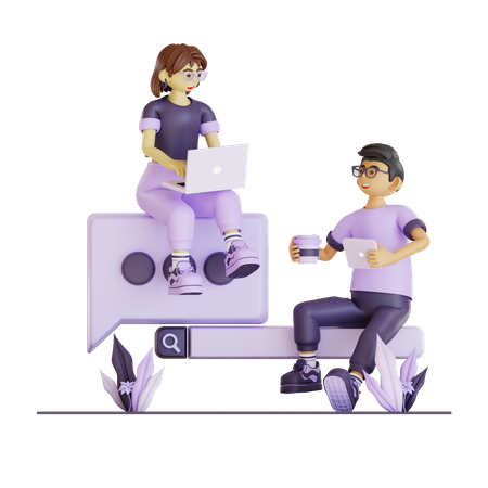 Couple Chilling Their Work together 3D Illustration