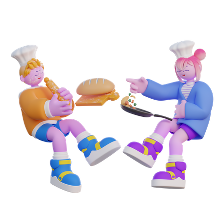 Couple Cooking  3D Illustration