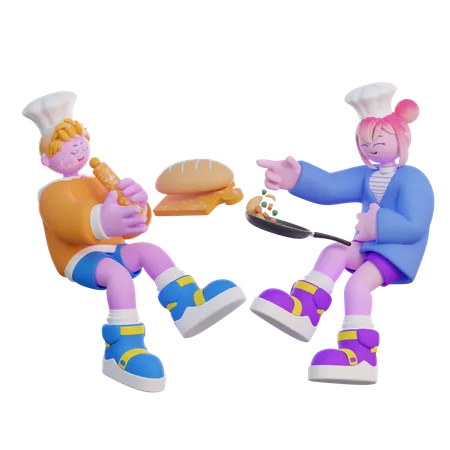 Couple Cooking Character 3D Illustration