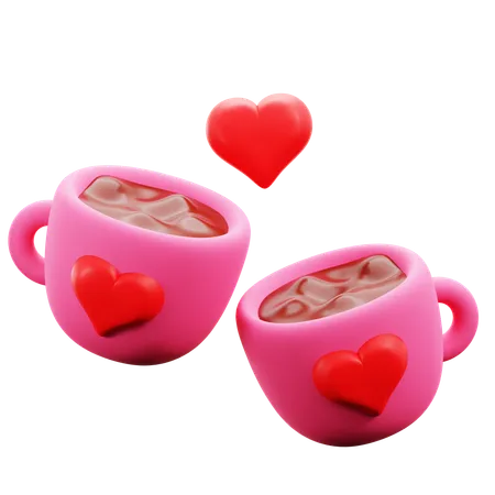 Two Hot Tea Cup Toasting Marriage Romantic Couple 3 D Icon Illustration Render Design 3D Icon