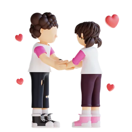 3 D Couple Character Holding Hands Pose 3D Illustration