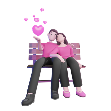 Couple de la Saint-Valentin assis sur un banc  3D Illustration