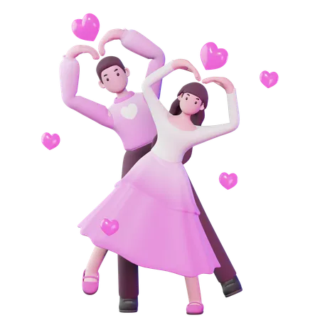 Couple de la Saint-Valentin en train de danser  3D Illustration