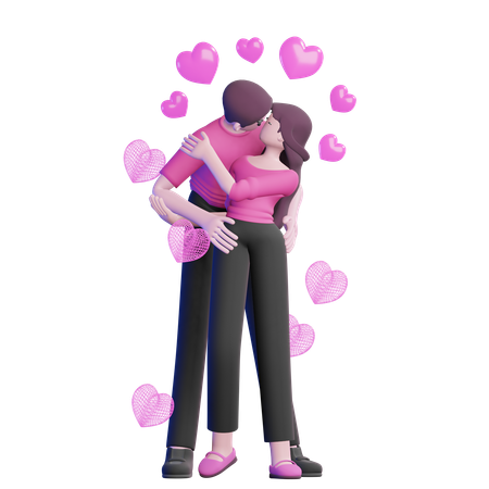 Couple de la Saint-Valentin s'embrassant  3D Illustration