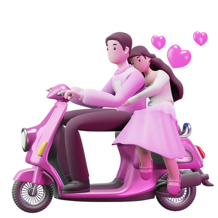 Couple de la Saint-Valentin à vélo  3D Illustration