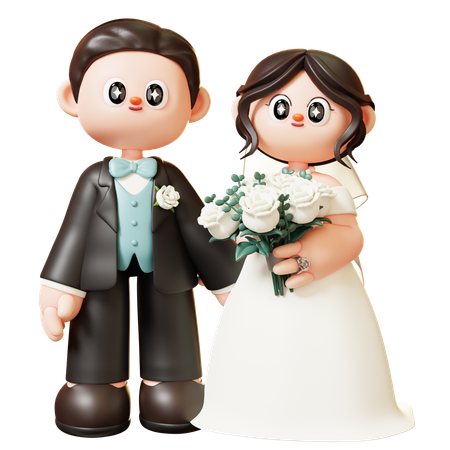 Couple de mariage avec bouquet  3D Illustration