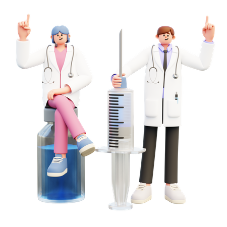 Couple de médecins donnant des conseils sur la vaccination  3D Icon
