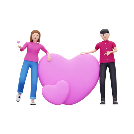 Couple debout avec coeur  3D Illustration